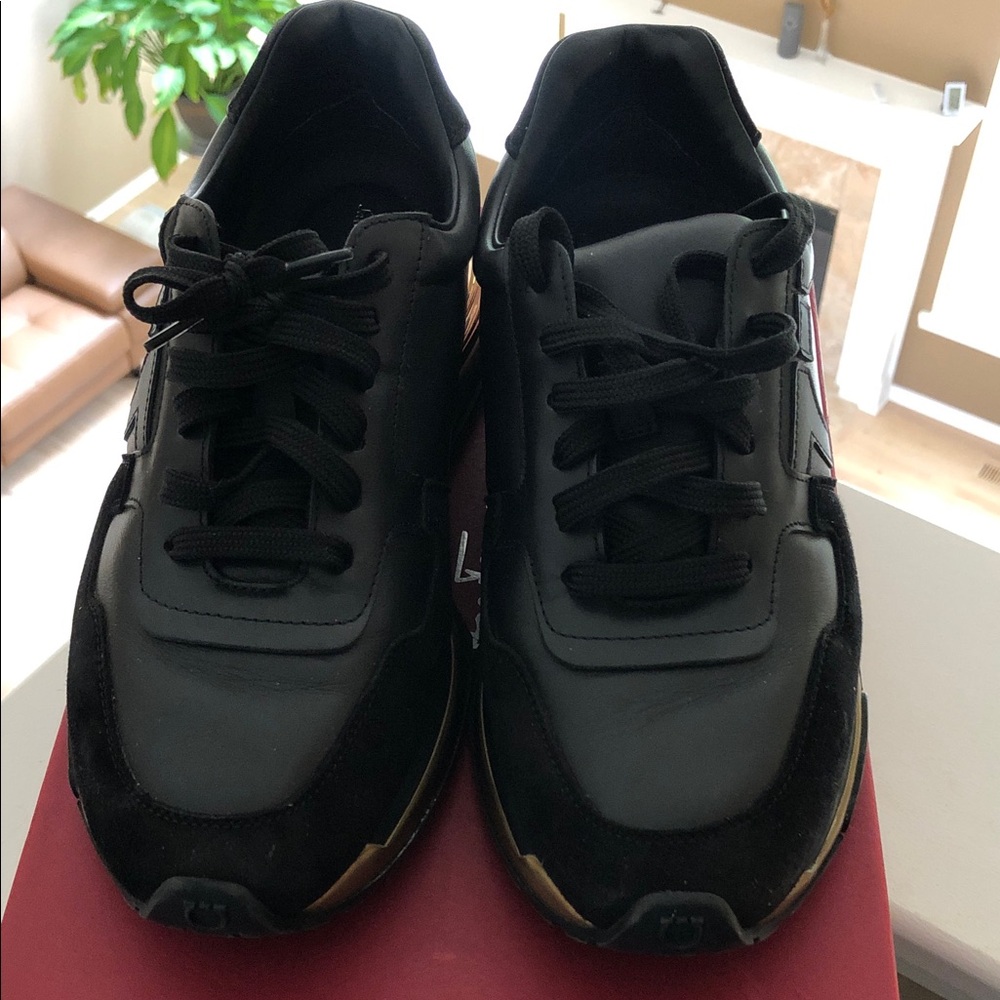 Salvatore Ferragamo Black and Gold Men's Sneakers